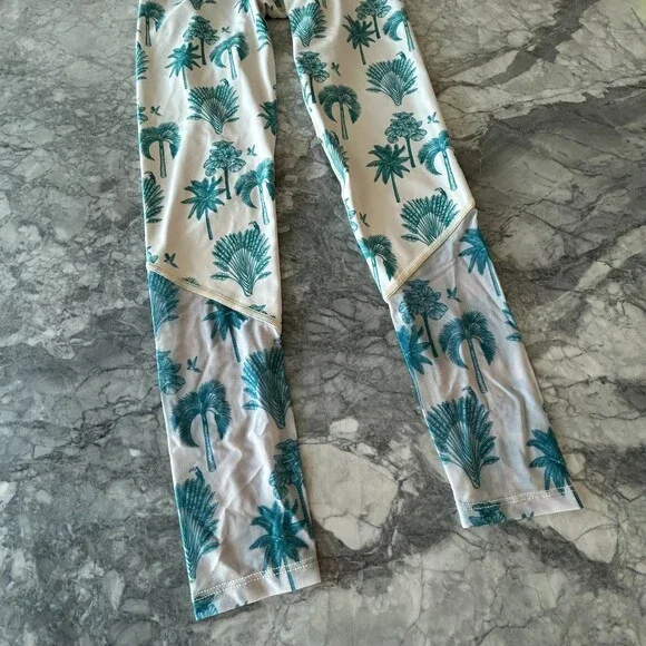 Beach Riot Palm Tree Print Mesh Leggings White Blue Small - Picture 5 of 9